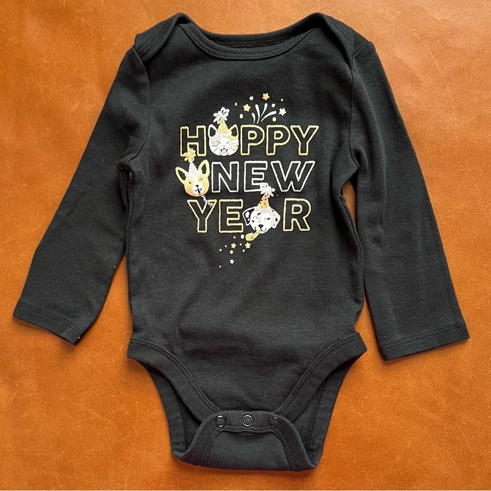 Happy New Year Silver & Gold Black Onesie, 6mo - Picture 1 of 4